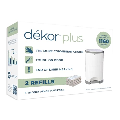Diaper Dekor Plus Diaper Pail Refills | 2 Count | Most Economical Refill System | Quick & Easy to Replace | No Preset Bag Size Use Only What You Need | Exclusive End-of-Liner Marking