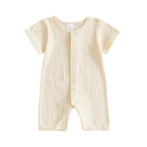 Newborn Baby Girl Boy Short Sleeve Knit Romper Infant Summer Clothes Button Jumpsuit One Piece Outfit