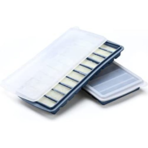 Eaasty 2 Pieces Breastmilk Storage Container Baby Food Milk Silicone Freezer Trays with Lid Breastmilk Freezer Tray Organizer Ice Trays Silicone Storage Bag Tray 10-1 oz Bars(Blue)