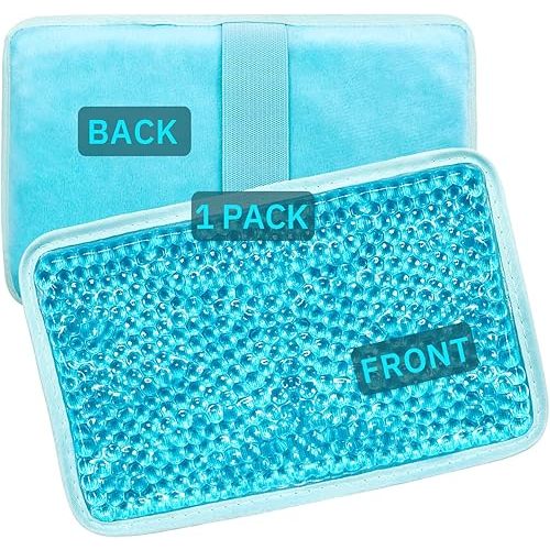 Gel Beads Ice Pack Ice Bag with Strap-1 Pack Reusable Hot & Cold Pack Compress for Knee, Shoulder, Foot, Back, Ankle, Neck, Hip, Elbow, Wisdom Tooth-7.76''x4.93''(Blue)
