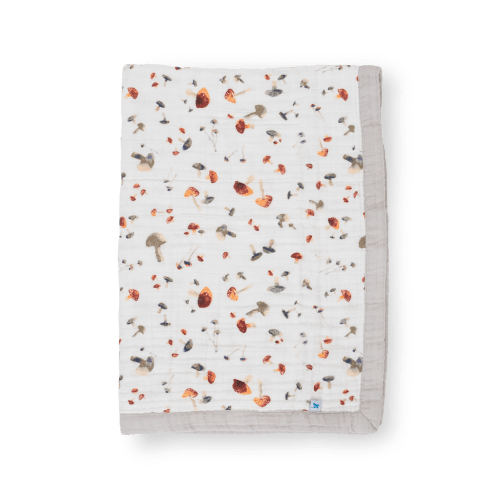 Cotton Muslin Baby Quilt - Mushrooms