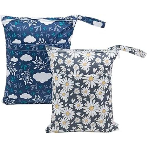 ALVABABY 2pcs Cloth Diaper Wet Dry Bags Waterproof Reusable with Two Zippered Pockets Travel Beach Pool Daycare Soiled Baby Items Yoga Gym Bag for Swimsuits or Wet Clothes L12208