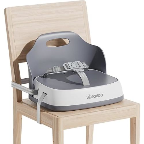 Baby Booster Seats, Toddler Booster Seat for Dining Table with Adjustable Straps, Portable Compact Portable Baby Chair for Dining and Travel (Grey)