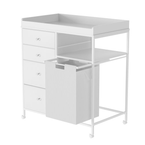 Latitude Run® White Baby Dresser With Changing Table Top, Changing Table Dresser With 4 Fabric Drawers For Nursery Modern & Reviews | Wayfair