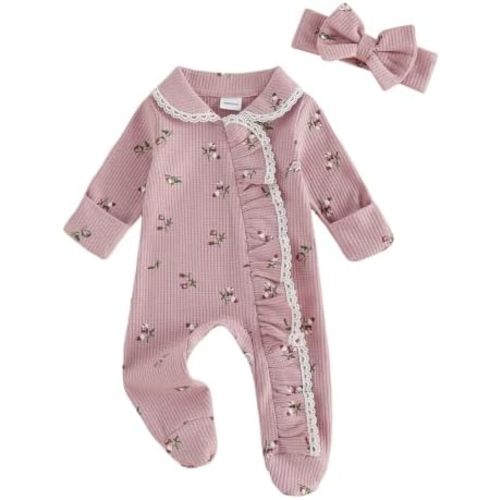 Afunbaby Newborn Baby Girl Clothes Waffle Romper Infant Coming Home Outfits