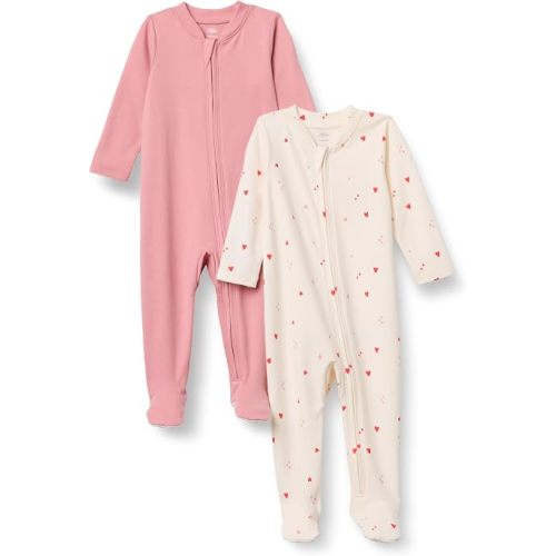 Amazon Essentials x Sofia Grainge Unisex Babies' Cotton Footed Sleep and Play One-piece Bodysuit, Pack of 2