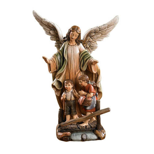 Traditional Full Color Guardian Angel Statue - 9"
