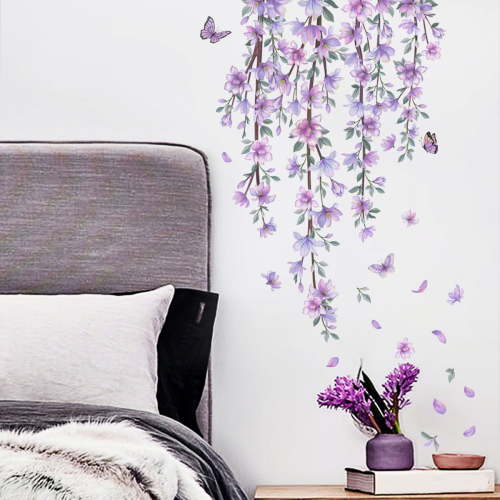 Decalmile Flower Wall Decals Hanging Vine Wall Stickers Bedroom Living Room Sofa TV Background Wall Decor Holiday Savings Gifts