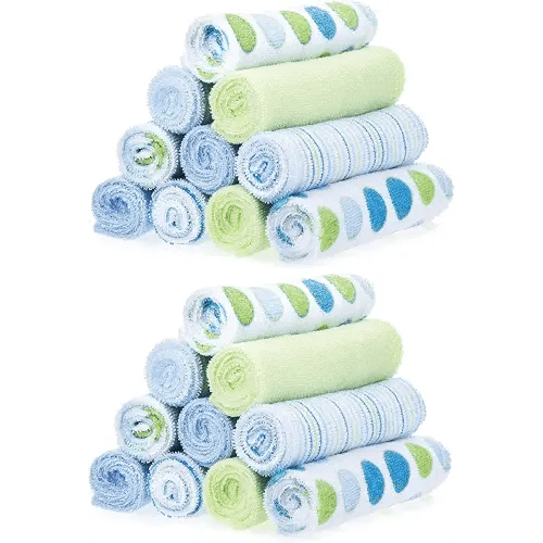 Spasilk Washcloth Wipes Set For Newborn Boys And Girls, Soft Terry Washcloth Set-Pack Of 20, Blue Dot