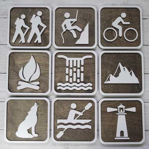 National Parks & Recreation Signs, National Forest Icons, Cabin Decor, 3D Laser Cut Camping Symbol, Fishing Nursery, Hiking, Over 150 Images