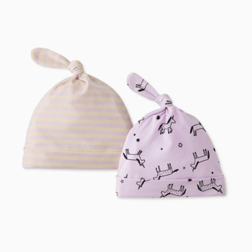 Hanna Andersson 2-Pack Baby Layette Top Knot Beanie in HannaSoft™ - Mini Unicorn, 0-3 M