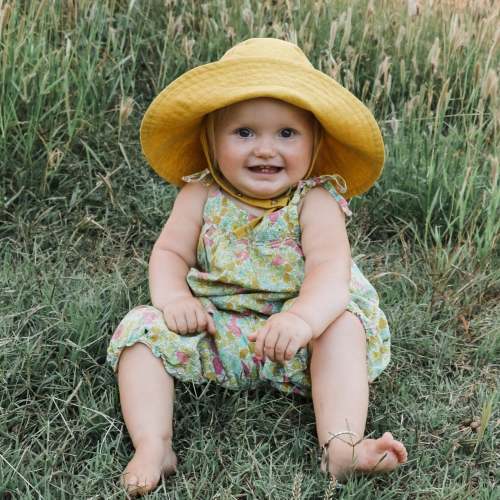 Baby Linen Wide Brim Sun Hat - Yellow
