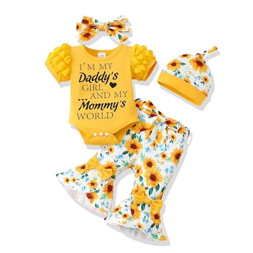 SODLON Newborn Baby Girl Clothes Outfits Infant Clothing Ruffle Romper Top Floral Pants Outfit Sets for Baby Girls 0-18M