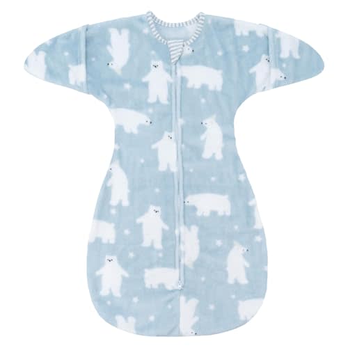 ZIGJOY Shark-Fin Transition Swaddle - 2.5 Tog Fleece Transition Sleep Sack 3-6 Months Warm Plush Baby Wearable Blanket with 2- Way Zipper for Winter Polar Bear