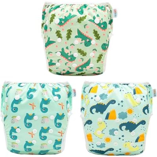 ALVABABY Swim Diapers 3pcs Baby & Toddler Snap One Size Reusable Adjustable Baby Boys' Swim Diapers for Swimming Lessons 3SWY78