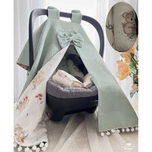 Cotton Baby Stroller-pram Sunshade & Seat Cushion Set - Koala Motif
