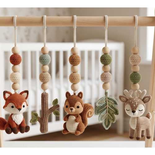 Woodland Baby Play Gym, Crochet Forest Animal Baby Gym, Wooden Montessori Play Gym, Neutral Nursery Decor, Baby Shower Gift