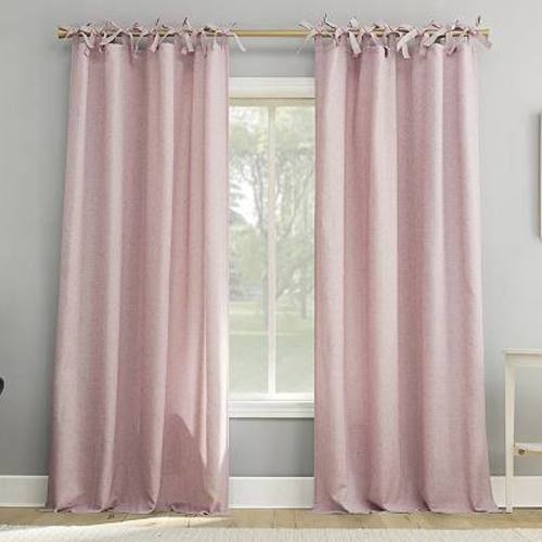 Sun Zero Roxy Generation Slub Texture Tacked Bow Semi-Sheer Tie Top Curtain Panel