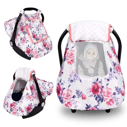 Beavtaens 3-in-1 Baby Car Seat Cover, Winter Infant Carseat Canopy, Soft & Breathable, Purple