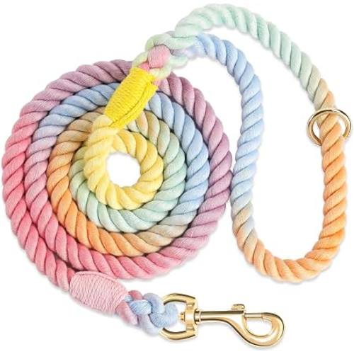 NUGUTIC 6 FT Handmade Rope Dog Leash for Small Medium and Large Dogs | Soft and Comfortable Grip, Upgraded Heavy-Duty Metal Clasp, Great for Puppy Parties and Daily Walks, Colorful Macaron