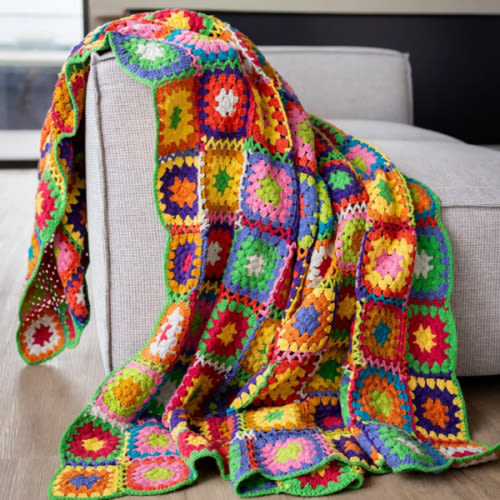 Emmie Organic Cotton Granny Square Crochet Throw Blanket | YaYa & Co.