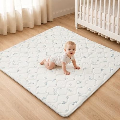 Fortella Extra Thick Baby Play Mat for 50-in Playpen, 47x47 in, Ocean Ivory