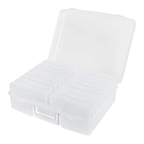 novelinks Clear 4" x 6" Photo Organizer with Handle – 16 Transparent Inner Photo Storage Cases, Portable Picture Keeper & Craft Supply Box – Holds 1600 Photos-Transparent