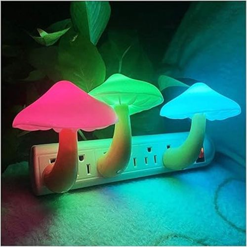 [3 Pack Plug-in LED Mushroom Night Light Lamp with Dusk to Dawn Sensor,Plug in Bed Cute Nightlight lamp Wall Baby Lights for Kids Children (7-Color)