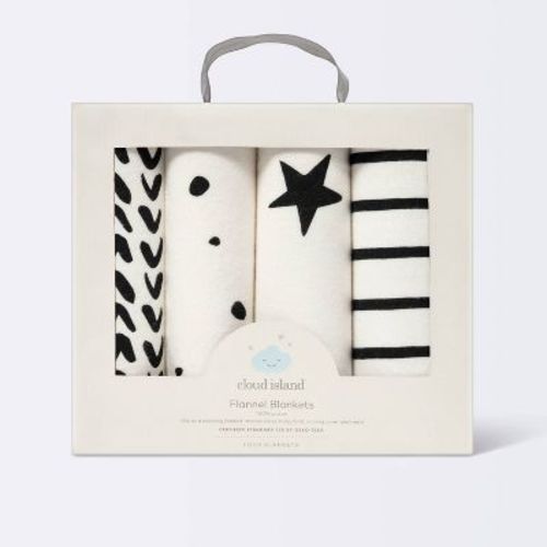 Flannel Baby Blanket - Cloud Island™ - Black/White - 4pk