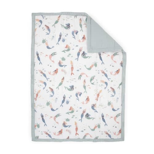 Little Unicorn Lofty Comforter Blanket | Super Soft & Breathable Muslin Fabric| Great for Play & Bedtime Blanket (Mermaid Party)