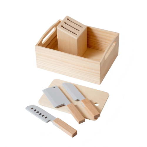 5-Piece Wooden Play Knife Set for Kids, Montessori Toddler Cooking Toys for Cutting Veggies, Fruits & Cake, Safe Kitchen Learning Toy for Boys & Girls Ages 3+, Ideal Holiday Birthday Present