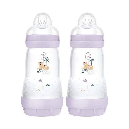 MAM 9oz Easy Start Anti-Colic Baby Bottles, Medium Flow with 2 Bonus Nipples Set (Fast & Extra Fast Flow), Reduces Colic, Gas, & Reflux, Easy-to-Clean, BPA-Free, 2+ Months, Made in Europe Pack of 6