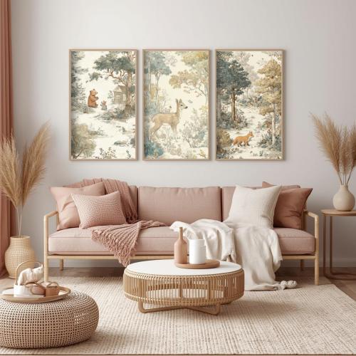 Woodland Nursery Unframed Prints, Vintage Storybook Animal Art, Set of 3, Museum Quality Prints