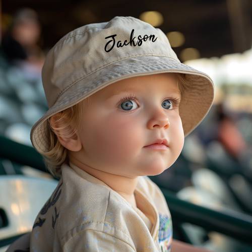 Personalized Baby Boy Sun Hat: Surfing Theme, Custom Name, Beach Bucket Hat for Summer Fun