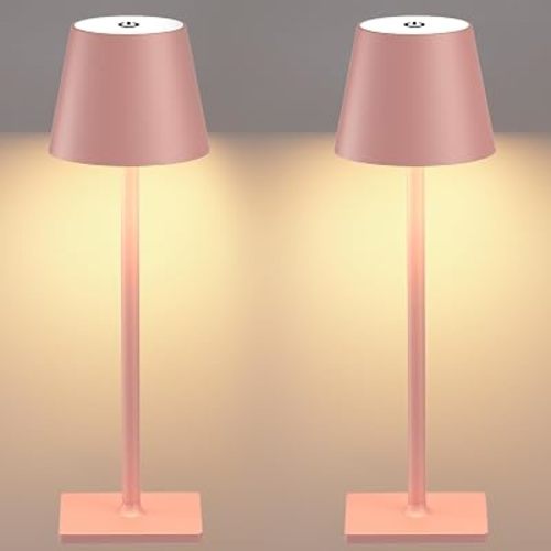 Yogaret Pink Cordless Table Lamp Set of 2 for Patio Restaurant Home Dinner Dining