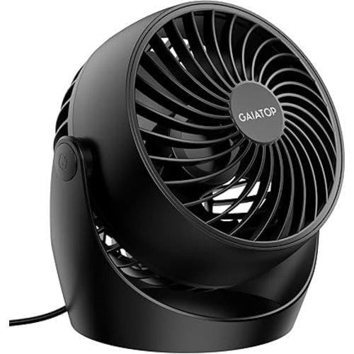 Gaiatop Desk Fan, 5-Inch Portable Electric Table Desktop Air Circulator Fans, Small but Powerful with 3 Speed 360° Adjustable Tilt for Cooling Home Dorm Office Bedroom Bathroom Kitchen, Black