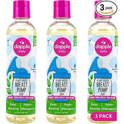 Dapple Breast Pump Soap, Fragrance Free, Plant Powered, Hypoallergenic, Easy Rinse Formula, Removes Milk Residue, 8 fl oz, 3 Count