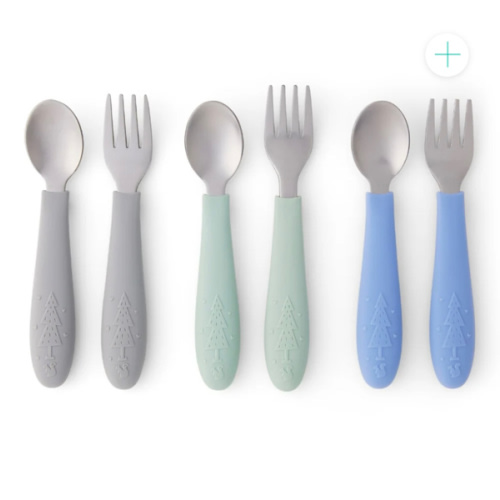 Babies/Toddler Stainless Steel Spoons + Forks with Silicone Handle