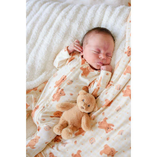 Bamboo Zipper Footie in Honey Bear | Caden Lane