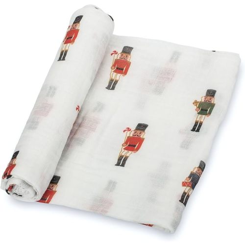 LollyBanks Muslin Swaddle Blanket | 100% Cotton | Newborn and Infant Blanket | Large 47 x 47 inches for Girls | Light Weight and Breathable | Nutcrackers Christmas Theme
