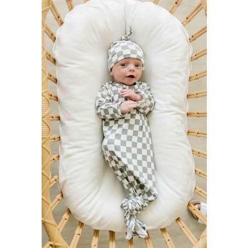 Light Green Checkered Newborn Knot Gown | milk & baby – Milk & Baby