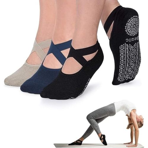 Ozaiic Pilates Socks for Women Non Slip Grip Yoga Barefoot Indoor Workout