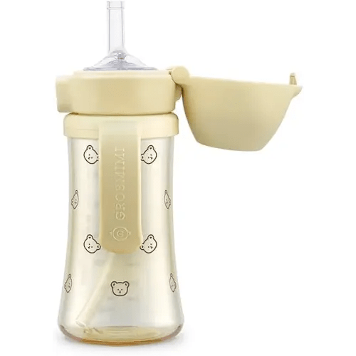 GROSMIMI Flip Top Spill Proof Sippy Cup, PPSU, BPA Free, 10 oz, Stage 2 Straw for Toddlers (Bear)