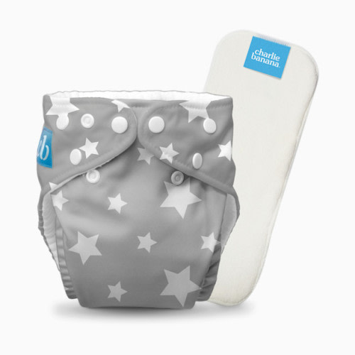 Charlie Banana One-size Reusable Cloth Diaper(1 Diaper and 1 Reusable Insert) - Twinkle Little Star White On Grey, One Size