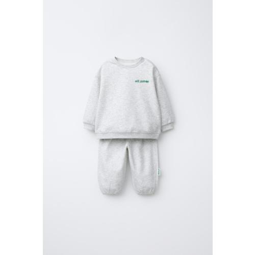SWEATSHIRT AND PANTS SET WITH TEXT - Gray marl | ZARA United States