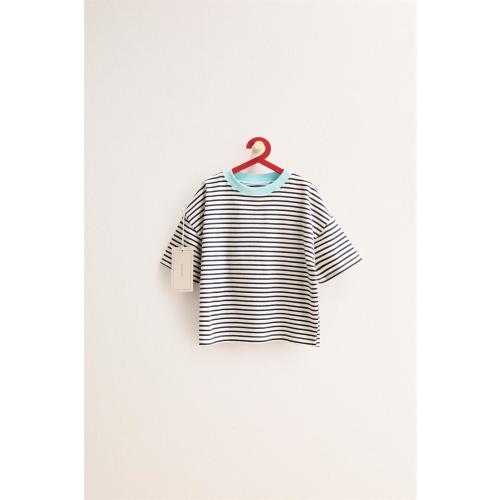 ZARA TIMELESS - STRIPED RINGER T-SHIRT - Ecru / Blue | ZARA United States