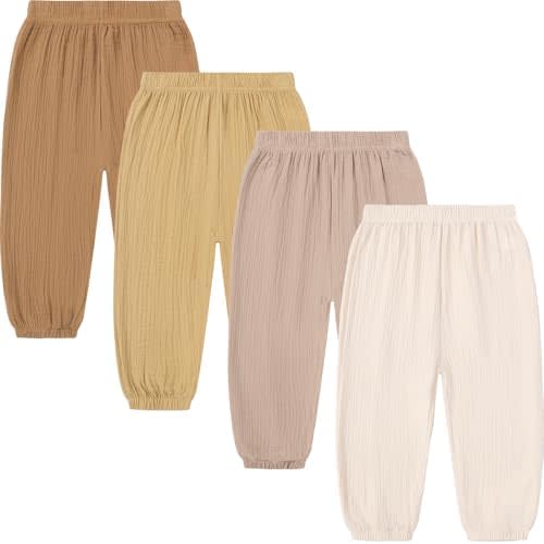GFQLONG 4 Pack Toddler Boys Girls Cotton Linen Plain Pants Harem Trousers Casual Basic Elastic Loose Summer Spring Bloomers