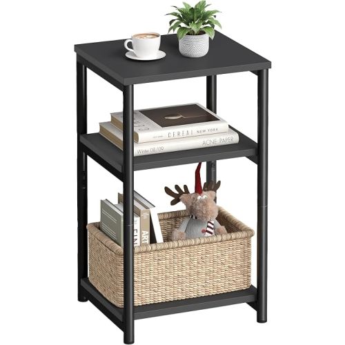 VASAGLE Side Table, Small End Table, Tall Nightstand, Steel Frame