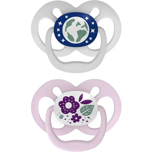 Dr. Brown's Advantage Glow-in-The-Dark Baby Pacifier, Fully Symmetrical Soother with Soft Silicone Bulb, Purple Nature, 6-18m, BPA Free, 2 Pack