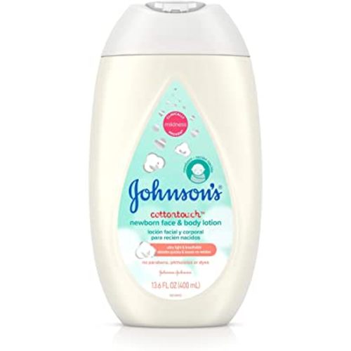Johnson's Baby CottonTouch Newborn Baby Face and Body Lotion, Hypoallergenic Moisturization for Baby's Skin, Made with Real Cotton, Paraben-Free, Dye-Free, 13.6 fl. oz